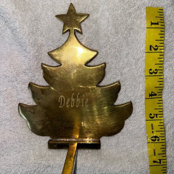 Vintage Solid Brass Tree Silhouette Christmas Stocking Hanger Flat Etched Debbie - Picture 7 of 7
